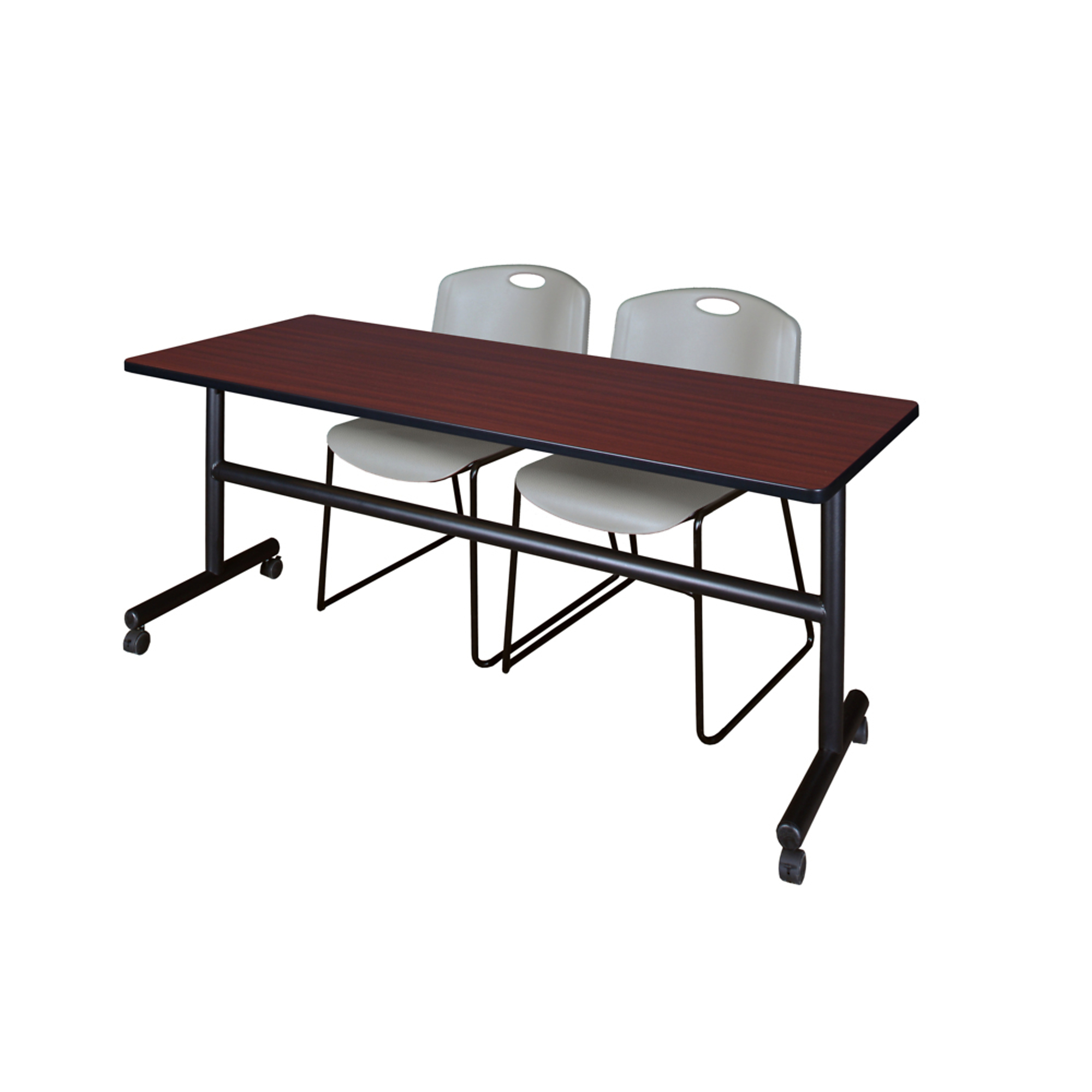 Regency Furniture Kobe Flip-Top Training Table Set — 72in. x 24in., Mahogany/Grey, 2 Zeng Stack Chairs, Model# MKFT7224MH44GY